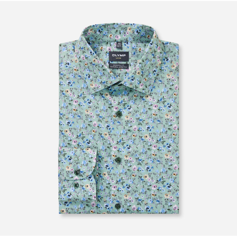 Chemise Olymp fleurs fond vert OLYMP - 4