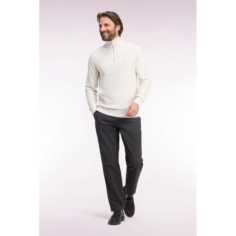 Pantalon chino regular en piqué de coton stretch – Kaki foncé EDEN PARK - 1