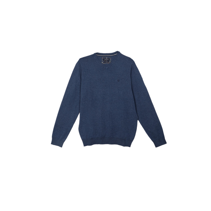 Pull col V cot/cash bleu jeans CAMBRIDGE LEGEND - 1
