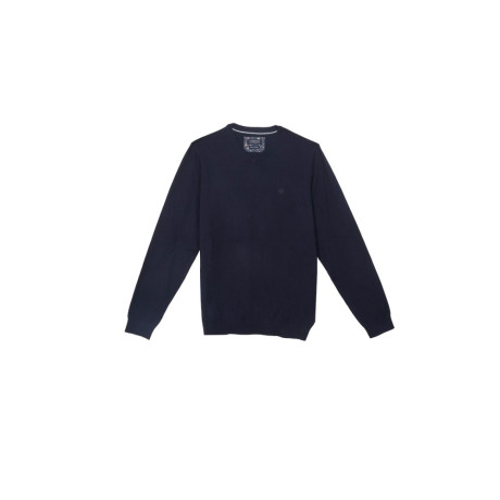 Pull col V coton et cachemire bleu marine CAMBRIDGE LEGEND - 1