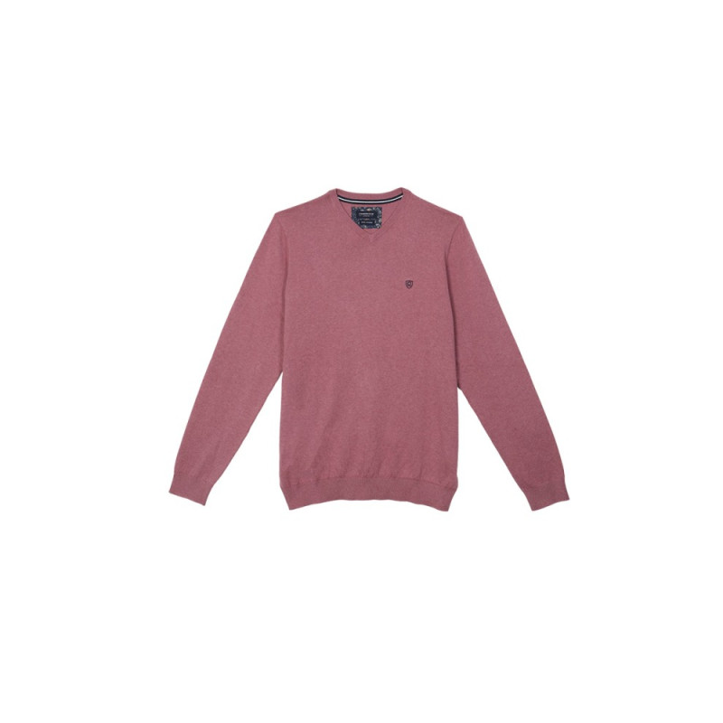 Pull col V coton et cachemire vieux rose CAMBRIDGE LEGEND - 1