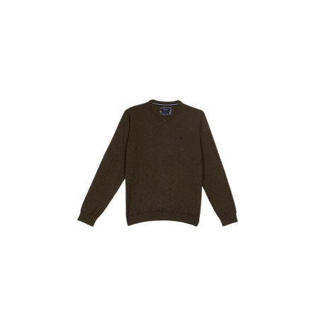 Pull col V coton et cachemire kaki CAMBRIDGE LEGEND - 1