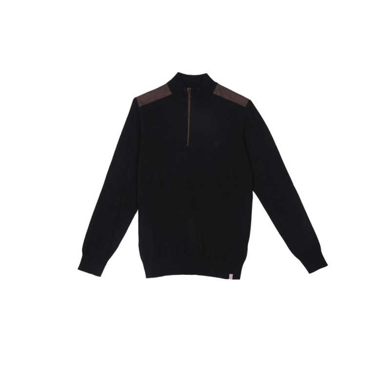 Pull camionneur noir bi-matières fin CAMBRIDGE LEGEND - 1