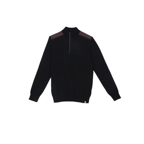 Pull camionneur noir bi-matières fin CAMBRIDGE LEGEND - 1